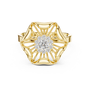 Anillos de oro macizo de 14k para mujer con diamantes de corte redondo minimalista en forma de racimo de flores, para regalo, compromiso, aniversario, boda - Product Image 1