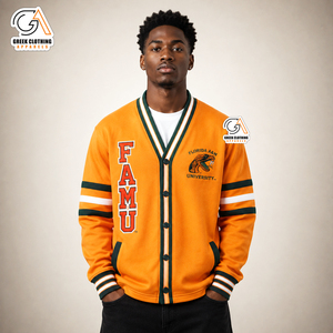 Ropa Griega, Suéter Cárdigan FAMU para Hombre, Tejido con Bordado, Cuello en V Naranja, Manga Larga, Invierno, 100% Poliéster Transpirable - Product Image 4