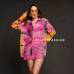 Chemise ample en tissu tricoté brodé tie-dye style bohème vintage pour femme, grande taille - Product Image 1