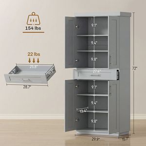 "<b>Freestanding</b> Gray <b>Kitchen</b> Pantry Cabinet with Doors Drawer & Adjustable Shelving" - Product Image 3