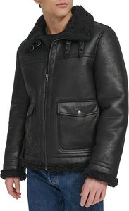 Mens Vintage Faux Leather Breathable <b>Jacket</b> <b>Lightweight</b> Knitted Turn Collar 4 Season Coat - Product Image 4