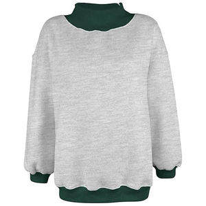 Sweat-shirt à col montant color block pour femme, gris et vert forêt, pull en molleton ample - Product Image 2