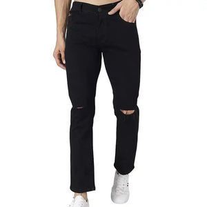 Pantalon en jean pour homme de haute qualité, couleur noire, coupe classique, tendance, respirant, pour adultes, style décontracté. - Product Image 1