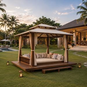 Gazebo Moderno de Madera Sólida para Jardín con Toldo y Cortinas para Patio de Villa de Lujo o Resort - Product Image 5