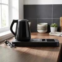 Ensemble bouilloire électrique et plateau en acier inoxydable avec design sur pied réglable en hauteur