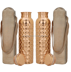 Metal Copper Drinkware 32 OzSet of 2 Antique <b>Black</b> Leak Proof Joint Less Pure <b>Bottle</b> With Lid-Pure <b>Water</b> <b>Bottle</b> - Product Image 1