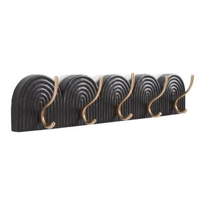 Porte-manteau mural moderne en bois cintrée avec 5 crochets métalliques, rail décoratif pour entrée, serviettes et clés - Product Image 1