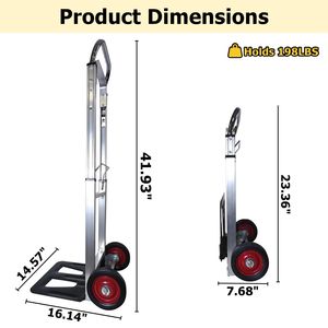 Carrello Pieghevole Robusto con Manico Telescopico in Alluminio e Ruote, Carrello Portatile Richiudibile - Product Image 2