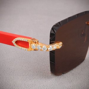 <b>Rimless</b> Rectangle <b>Sunglasses</b> Rose Gold Frame Crystal Accents UV400 Protection Unisex Adult Luxurious Style - Product Image 2
