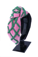 Serre-tête Turban Floral Perlé Premium Vert Foncé & Blanc, Accessoire Cheveux Noué pour Femme, Idéal Soirées Élégantes & Coiffures Tendance