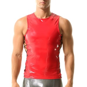 Débardeur sexy pour homme en cuir PVC brillant effet mouillé, avec découpes et bandages latéraux, pour soirée, boîte de nuit et danse - Product Image 6
