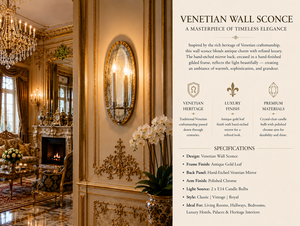 Grand European Venetian Baroque Luxury Wall <b>Sconce</b> Ornate Decorative Wall <b>Light</b> with Elaborate Mirror Detailing, Premium Brass F - Product Image 4