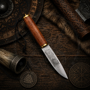 Cuchillo Puukko Medieval Hecho a Mano, Hoja Fija de Acero Inoxidable, Cuchillo Vikingo con Funda de Cuero y Latón, Pieza de Colección Medieval - Product Image 2
