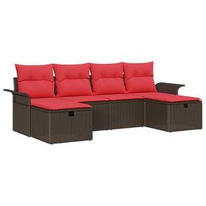 ชุดโซฟาสวนหวายโพลีสีน้ำตาลและสีแดง 6 ชิ้นพร้อมเบาะรองนั่ง - Product Image 2