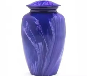 โกศบรรจุอัฐิสีน้ำเงินเข้ม โกศทองเหลืองสำหรับงานศพ พร้อมลายสลักดอกไม้สีเงิน โกศขนาดมาตรฐานสำหรับบรรจุอัฐิ - Product Image 3