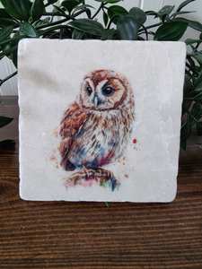 แผ่นรองแก้วหินอ่อนลายนกฮูกสไตล์เรียบง่าย ของขวัญลายนกฮูกในป่า สำหรับเครื่องดื่มร้อนและเย็น - Product Image 3