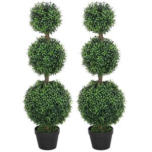 Set di 2 Alberi Artificiali di Bosso a Sfera per Interni ed Esterni, Piante Finte Verdi in Vaso, Durevoli ed Eleganti per l'Arredamento Domestico - Product Image 1