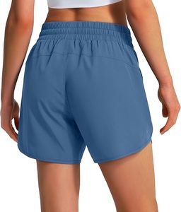 Shorts de sport pour femme à taille haute avec logo personnalisé, séchage rapide, légers, pour la course à pied, avec poches zippées - Product Image 6