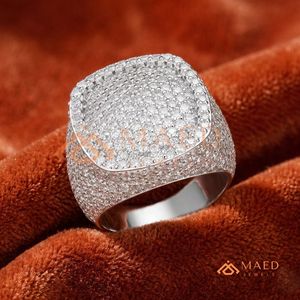Iced Out Cushion Square Signet <b>Ring</b> in 925 Sterling <b>Silver</b> – Full Micro Pave <b>Statement</b> Fully Iced Out Signature <b>Statement</b> Band - Product Image 1