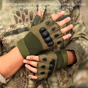 Guantes de Motociclismo de Cuero Genuino, Guantes Tácticos de Medio Dedo para Exteriores, para Tiro, Ciclismo, Paintball - Product Image 6