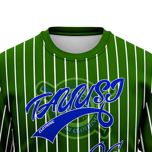<b>Mens</b> Green Pinstripe Crew Neck Sweatshirt Custom Logo Script Print Pullover Long Sleeve Baseball Team Training Bulk <b>Winter</b> <b>Wear</b> - Product Image 4