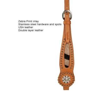 สายรัดศีรษะหนังลายม้าลายแบบมีขน – สายรัดศีรษะหนังแบบตะวันตกสองชั้นพร้อมลายตกแต่ง ผู้ผลิตขายส่ง OEM - Product Image 4