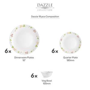 Service de table 18 pièces pour 6 personnes |   Ensemble de vaisselle en verre blanc sans cendres d'os, assiettes et bols, pour usage quotidien, repas et cadeaux - Product Image 2