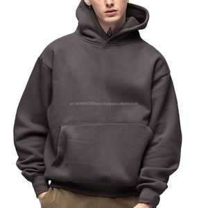 Sweat à capuche polaire personnalisé sans ficelle marron vierge épaule tombante 100% coton épais sweat à capuche lourd surdimensionné de haute qualité - Product Image 1