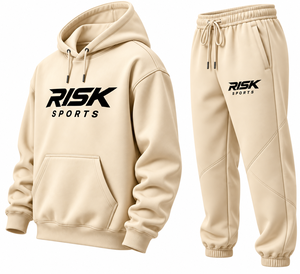 Ensemble de survêtement décontracté pour homme beige avec sweat à capuche à lettres imprimées et pantalon de jogging à séchage rapide, poches et taille élastique - Product Image 3