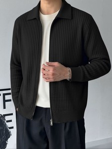 Cardigan décontracté pour homme à col mandarin et fermeture éclair, automne, anti-boulochage, anti-plis, respirant, séchage rapide, coupe classique, couleur unie - Product Image 3