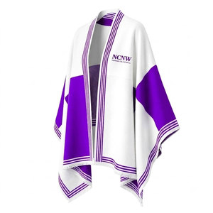 NCNW Sorority Women’s White & <b>Purple</b> Cape Shawl <b>Cardigan</b> Casual Striped Open Front Cape Shawl Daily Wear Square Scarf - Product Image 6