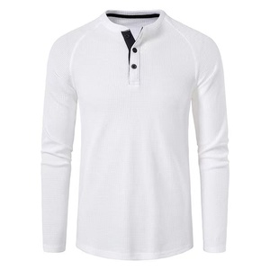 T-shirt décontracté pour homme, coupe régulière, manches longues raglan, en tissu gaufré, 100% coton, qualité supérieure, tailles européennes et américaines, idéal pour l'extérieur, fabriqué en Chine. - Product Image 1