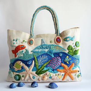 Magnifique sac fourre-tout brodé traditionnel avec motifs floraux faits à la main et perles colorées pour un style élégant au quotidien - Product Image 2