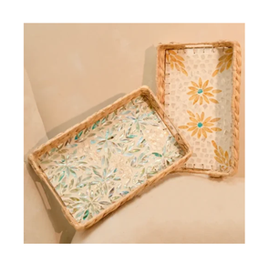 ถาดตกแต่งโต๊ะอาหารสุดหรูหรา ลายมุกประดับหวาย คุณภาพเยี่ยม สำหรับเสิร์ฟกาแฟ ชา และจัดเก็บขนม - Product Image 2