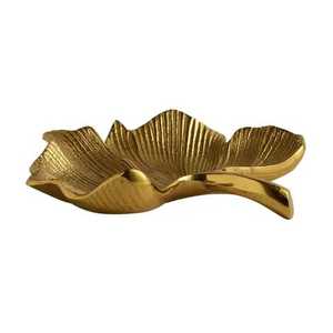 Plateau à bijoux en métal doré de luxe en forme de feuille de Ginkgo, support moderne pour bagues, plat d'appoint de table, organisateur de vanité - Product Image 1