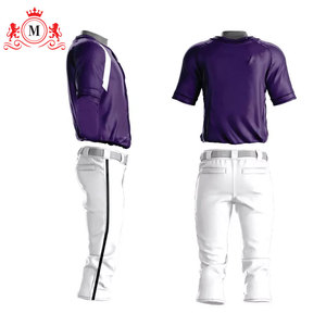 Ensemble uniforme de baseball pour homme, maillot violet avec empiècements blancs et pantalon blanc, matière polyester respirante pour adultes - Product Image 2