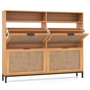 Boho Style Freestanding Shoe Cabinet with 4 Flip Drawers and <b>Open</b> Shelves Entryway Shoe Organizer - Product Image 5