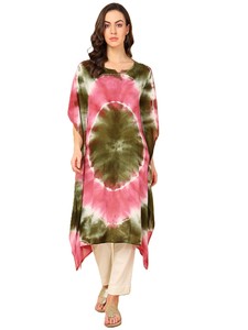 High Quality Designer Rayon <b>Kaftan</b> Tie Dyed Solid <b>Summer</b> Daily Wear Regular Fit O-Neck Best Price by Supplier - Product Image 1