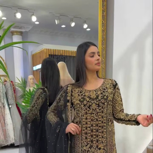 Nuevo Conjunto de Diseñador, Top y Palazzo de Georgette Pesada con Bordado de Cordones y Lentejuelas, y Dupatta con Encaje y Pedrería - Product Image 1