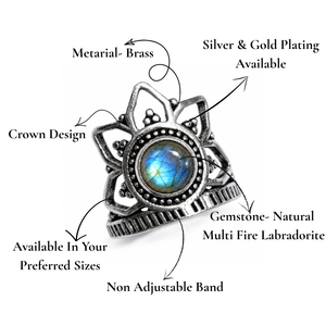 Labradorite Crown <b>Statement</b> <b>Ring</b> Handmade Silver Plated Brass Lotus <b>Ring</b> Crystal Healing Jewelry - Product Image 2