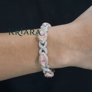 Women's Rose Gold Plated 18K <b>Solid</b> Gold Moissanite <b>Bracelet</b> Marquise Cut Pave Setting Luxury Chain Link <b>Bracelet</b> - Product Image 2