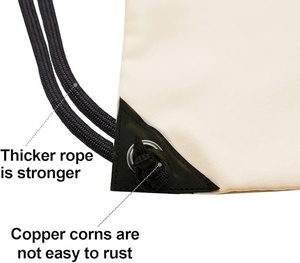 Canvas <b>Drawstring</b> <b>Backpack</b> Cream with Black Zipper Pocket and Straps - Product Image 3