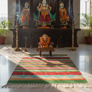 Tapis/chemin de table en coton tissé à la main, motif floral, qualité supérieure, moderne et moelleux - Lavable en machine, réversible pour les voyages et la maison - Product Image 1