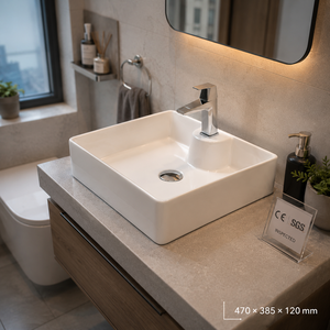 Lavabo Cuadrado de Pared para Baño, Diseño Minimalista, Superficie Lisa, Color Blanco - Product Image 3