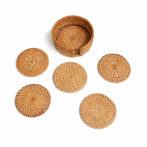 Handwoven Gold Plated Mirror Finish Rattan Coaster <b>Round</b> Natural Radiating Weave Pattern Eco Friendly <b>Table</b> Mat for Home Decor - Product Image 5