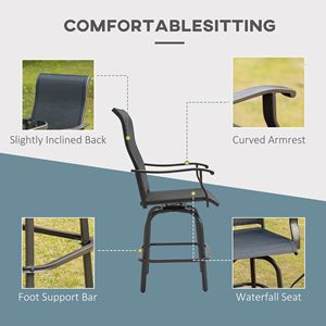 Set di 2 Sgabelli da Bar Girevoli per Esterni con Braccioli, Sedie da Patio con Telaio in Acciaio, Altezza Bar, per Balcone, Bordo Piscina, Giardino, Colore Nero - Product Image 5