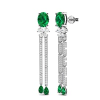 Boucles d'oreilles en argent Sterling 925, Chandelier de luxe émeraude vertes vif, boucles d'oreilles longues en forme de goutte d'eau, bijoux de fête, bijoux bonheur, pour femmes