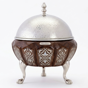 <b>Chafing</b> <b>Dish</b> <b>Set</b> Hotpot Server for Ramadan Royal Walnut Wood & Mother of Pearl Arabesque Inlay Elegant Khaleeji Style <b>Buffet</b> <b>Set</b> - Product Image 1