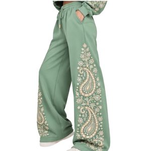 Mint Green Womens Paisley Print Crop Hoodie Wide Leg Pants Two Piece Tracksuit Casual Streetwear Loose Fit <b>Jogger</b> <b>Matching</b> <b>set</b> - Product Image 4