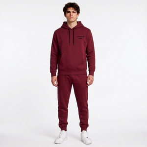 Ensemble de survêtement unisexe marron à capuche style streetwear 100 % coton décontracté avec sweat-shirt et pantalon long, logo frontal, poches latérales et cordon de serrage - Product Image 1